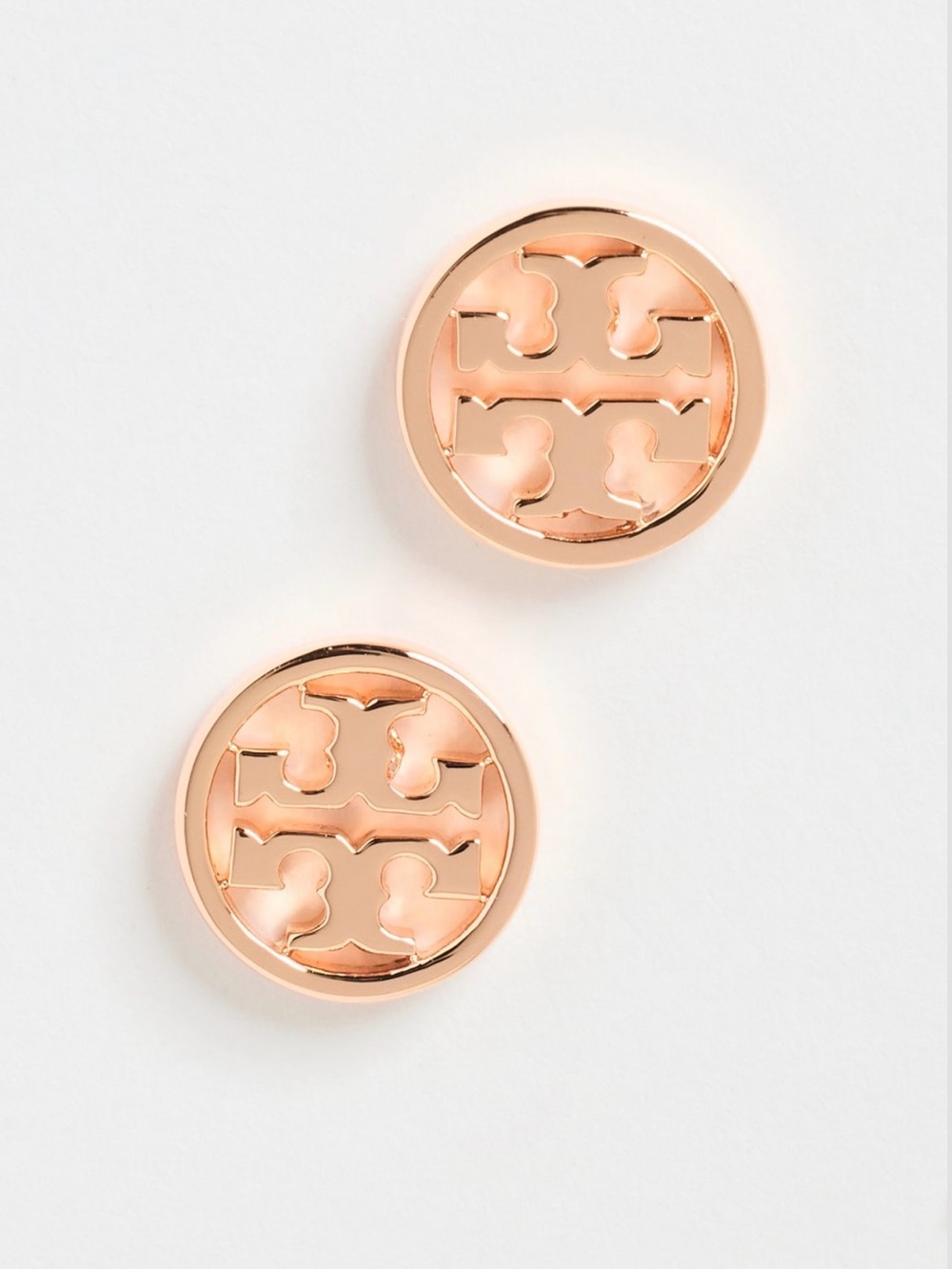 Tory Burch Rose Gold Miller Logo Stud Earrings